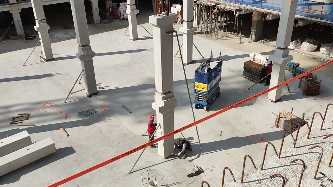 공사현장 PC(precast concrete)설치 아파트 지하주차장 시공