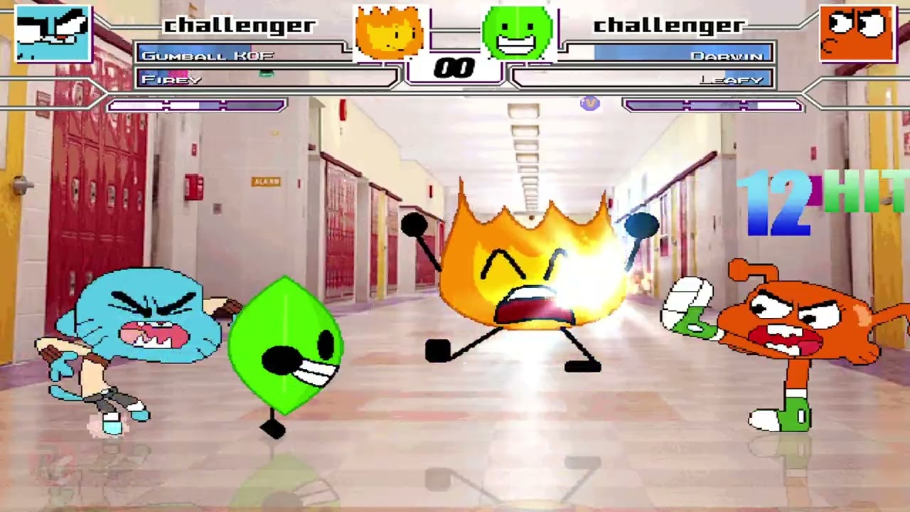 Gumball KoF and Firey  VS  Darwin and Leafy