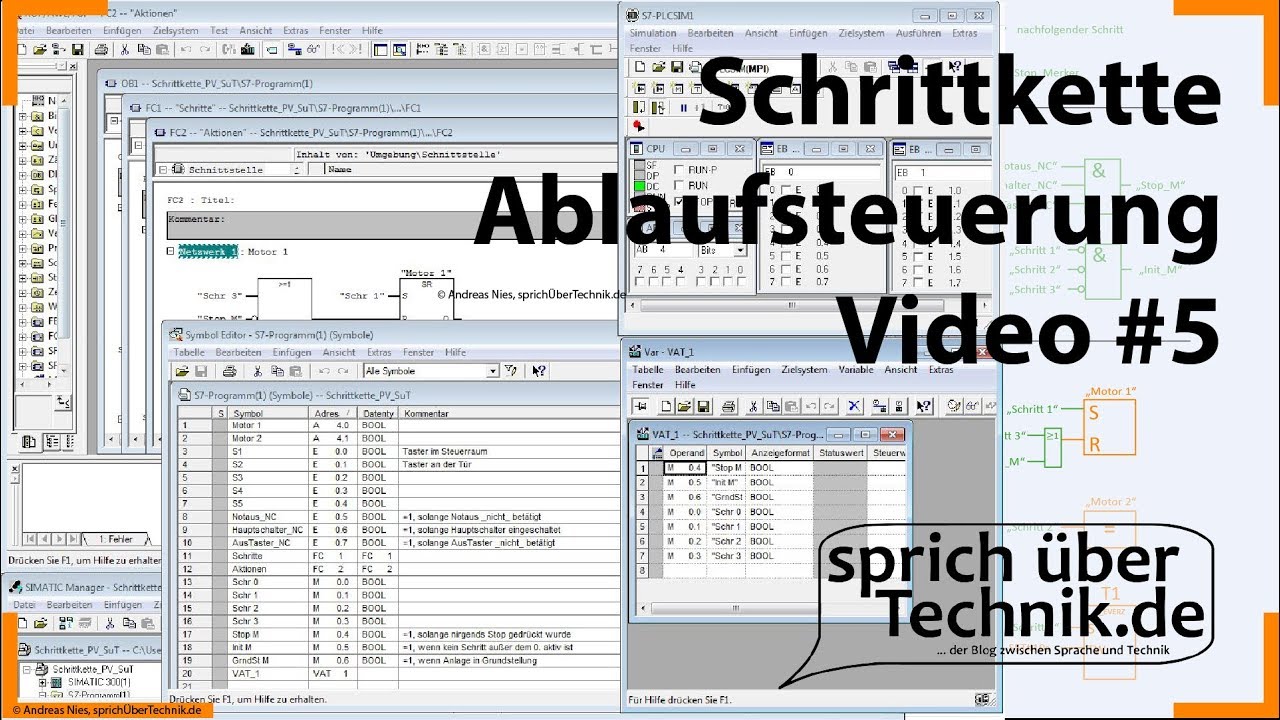 SPS#5 :: Schrittkette / Ablaufsteuerung / Grafcet :: S7 PLCSIM Simulation :: Elektroniker :: EBT