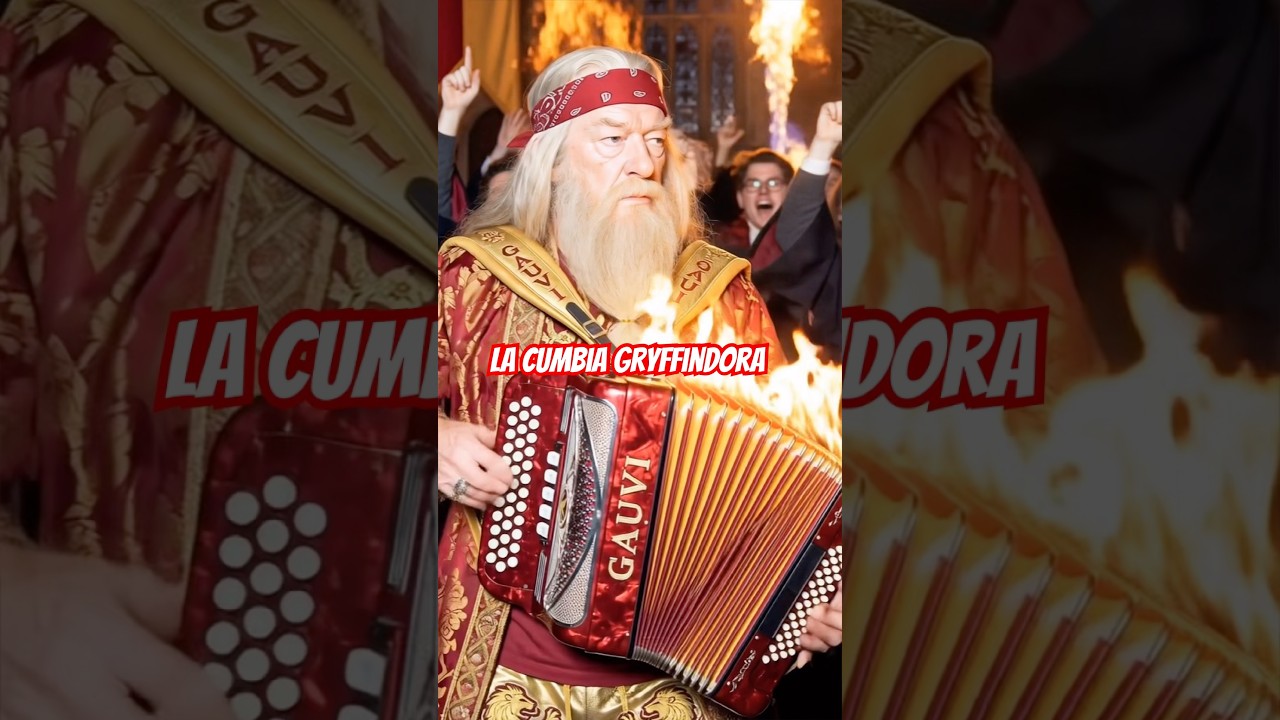 Dumbledore tocando la acordeón en la cumbia de Gryffindor 