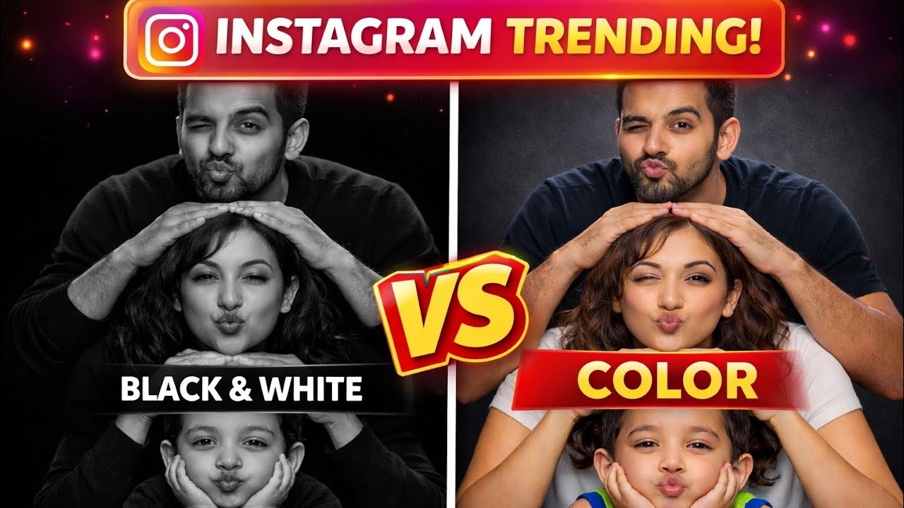 Insta trending family Photo  Black and white and Colourful Family Magic! ✨🎨 Prompt 
