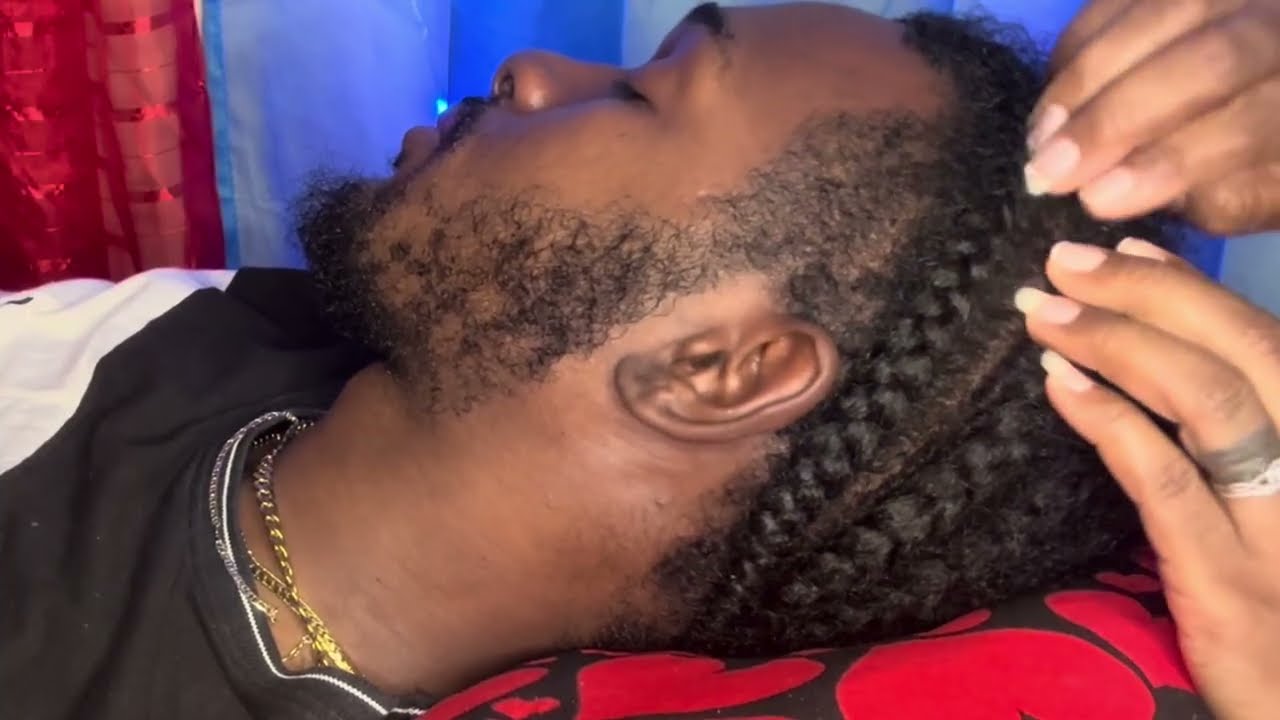 Fast scalp scratching between cornrows: beard scratching ASMR