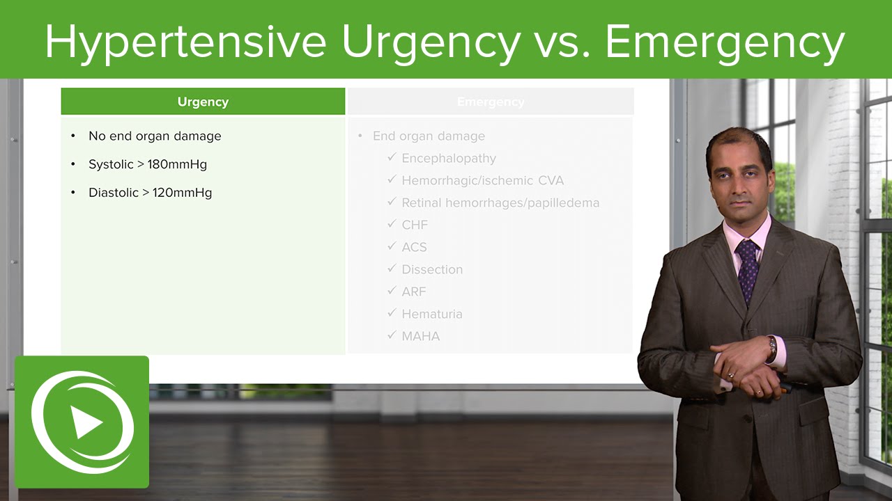 Hypertensive Urgency vs. Emergency – Cardiovascular Pathology | Lecturio