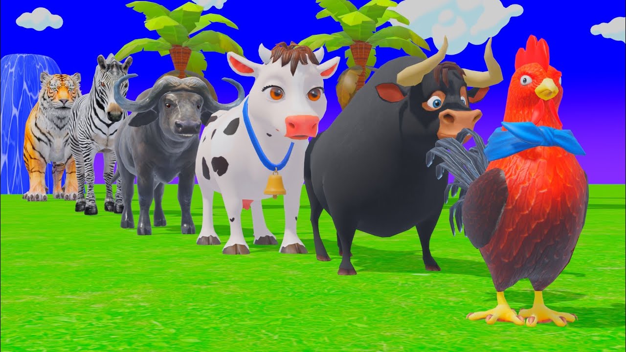 Long Slide Game with Tigers Lion Cow Hippopotamus Gorilla 3d Animal Game Funny 3d Animals