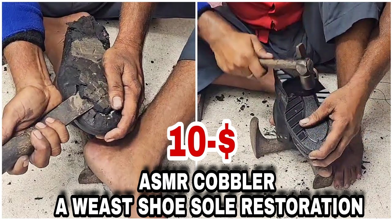 Asmr cobbler,Good Cobbling By Street Cobbler Without Disturb Asmr Sound For Quick Sleep pill 💤😴 💤
