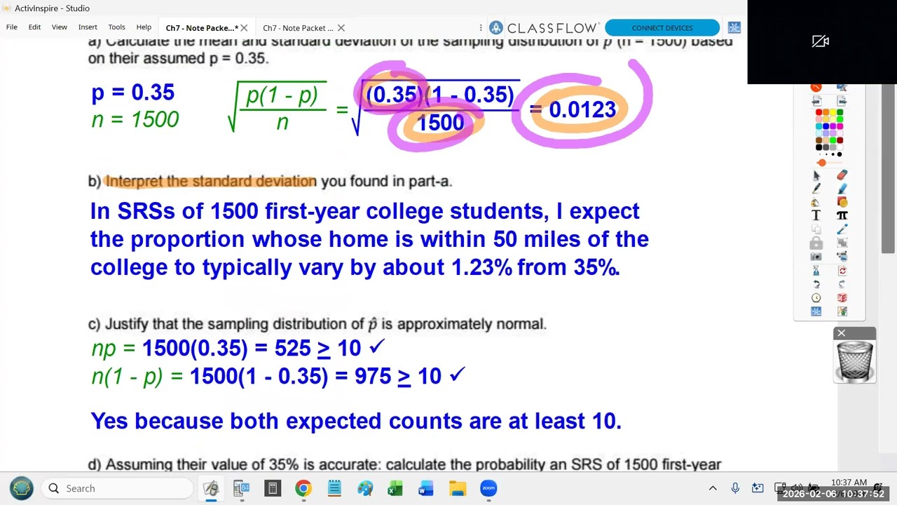 2-6-2026 - CHS - OBEN - AP STATISTICS - 7.2.7 and 7.2.10