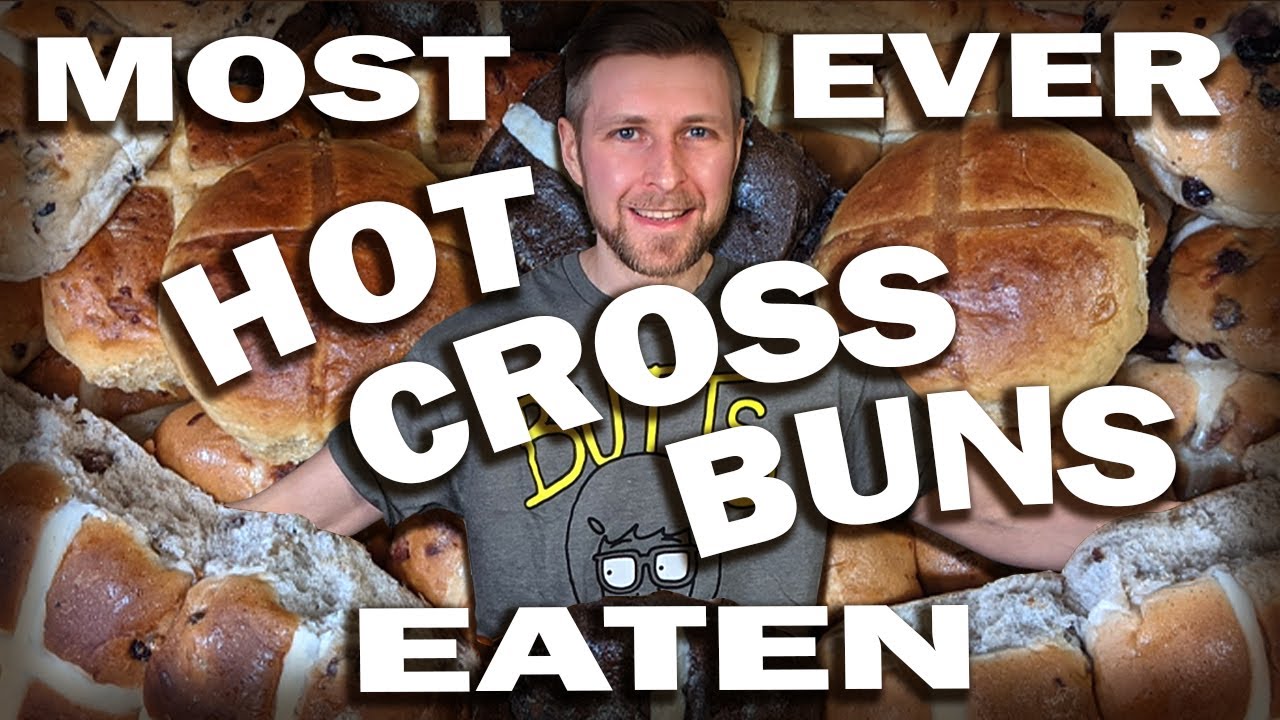 EASTER FOOD CHALLENGE | MOST HOT CROSS BUNS EVER EATEN & REVIEW | 7,000+ CALORIES | 24 in 9.27 mins!