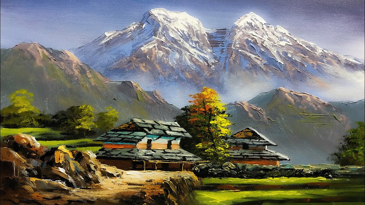 VILLAGE PAINTING | Old Village Houses | Nepali Painting | Acrylic Painting