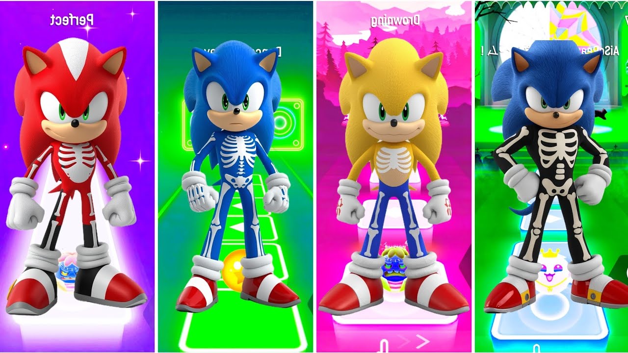 Sonic Prime🌐 Red Sonic Skeleton 🆚 Blue Sonic Skeleton 🆚 Yellow Sonic Skeleton 🆚 Black Sonic Skeleton