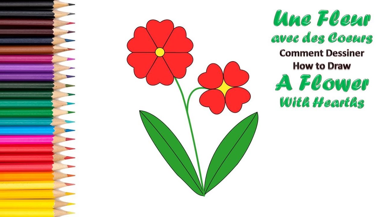 DESSIN FACILE POUR LA FETE DES MERES : UNE FLEUR ET DES COEURS  !  DRAW A FLOWER WITH HEARTS
