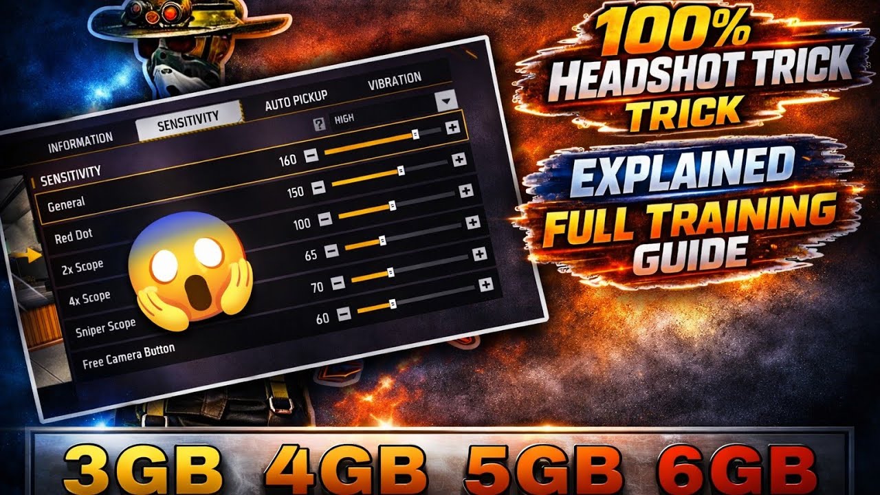 100% Headshot Trick 😱 Best Sensitivity for 3GB, 4GB, 5GB, 6GB Devices | Free Fire 2026