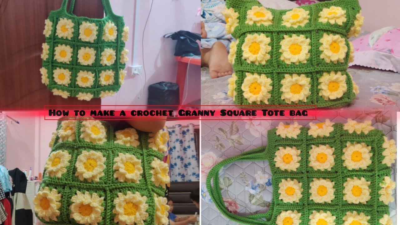 🏵️How To Crochet Flower Granny Square Tote Bag 🏵️/in hindi/#crochettutorial