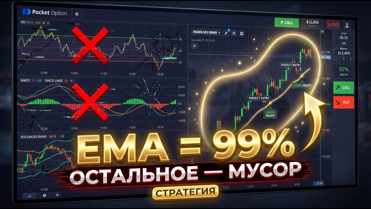 BINARY TRADING ПОЧЕМУ EMA ЛУЧШИЙ ИНДИКАТОР НА РЫНКЕ 99% ВИНРЕЙТ СТРАТЕГИЯ! POCKET OPTION СТРАТЕГИЯ