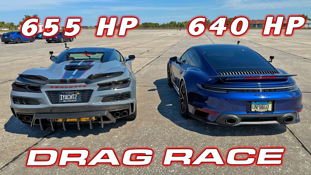 Corvette E-Ray vs Porsche 911 Turbo S 1/4 Mile DRAG RACE
