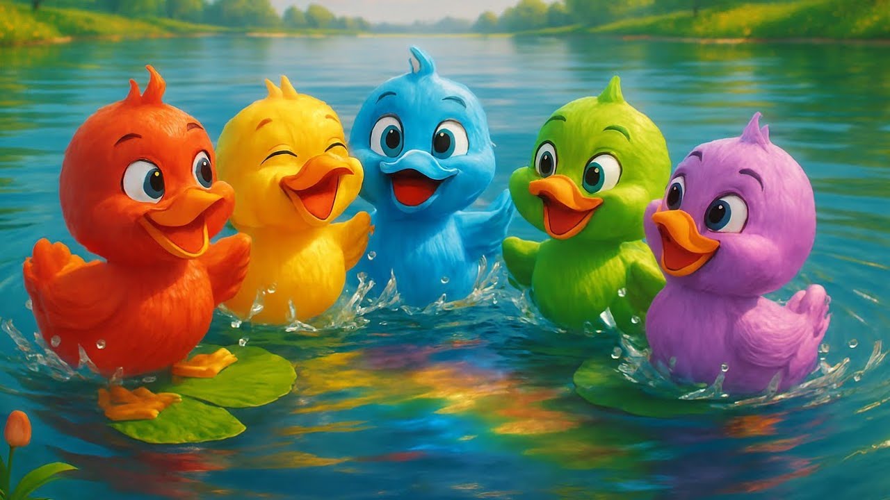 5 Colorful Ducks Swimming in the Lake 🦆🌈 | Kids Cartoon Song