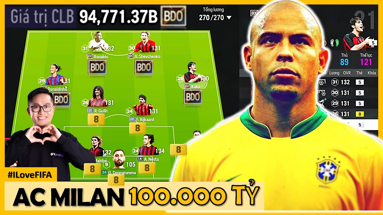 Cầm 100.000 Tỷ BP Tươi I Love Xây Dựng Top Đội Hình AC MILAN CỰC KHỦNG: RONALO DE LIMA & SHEVCHENKO