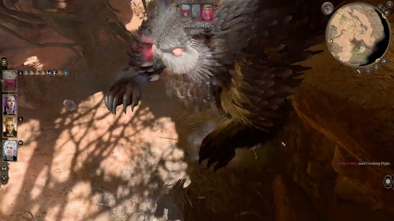 Baldur's Gate 3 Owl Bear fight solo Monk Way Of The 4 Elements Honor Mode