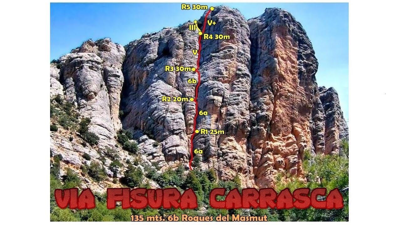 VIA FISURA CARRASCA 135 mts. 6b (V/A0) Roques del MASMUT