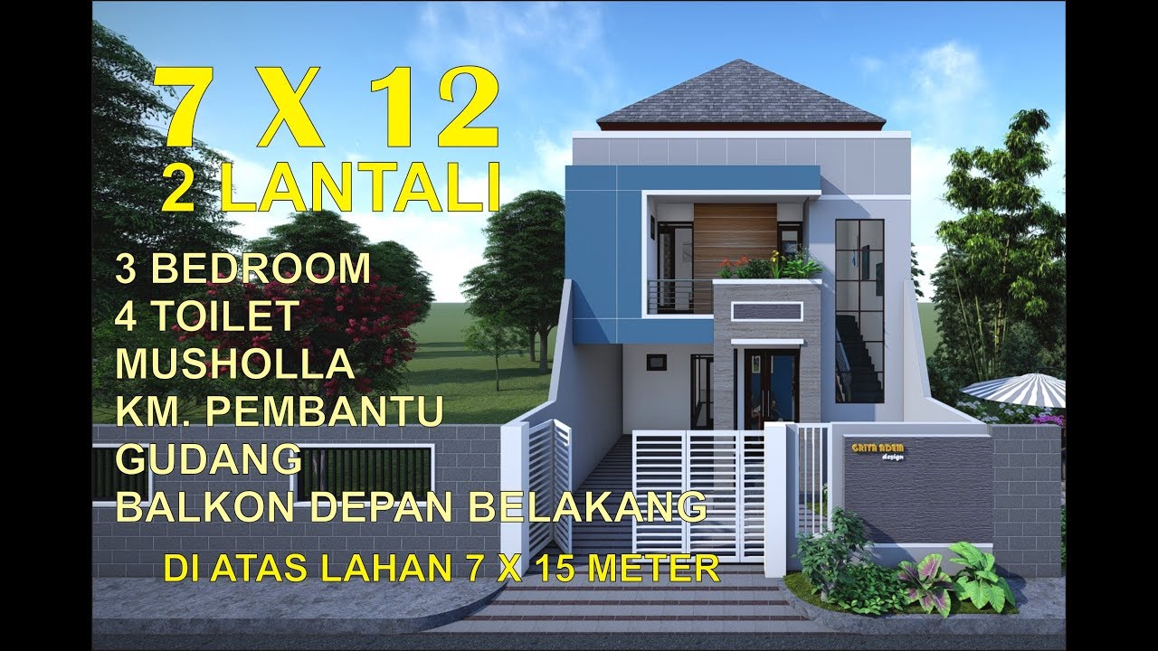 a model of a 7x12 minimalist house on a 7x15 meter 4 bedrooms mushola 4 toilets laundry room