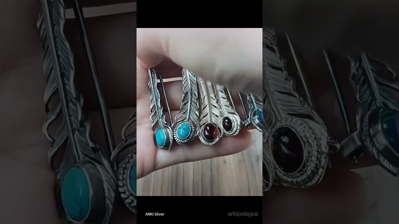 Handmade Silver Feather Brooch with Gemstones