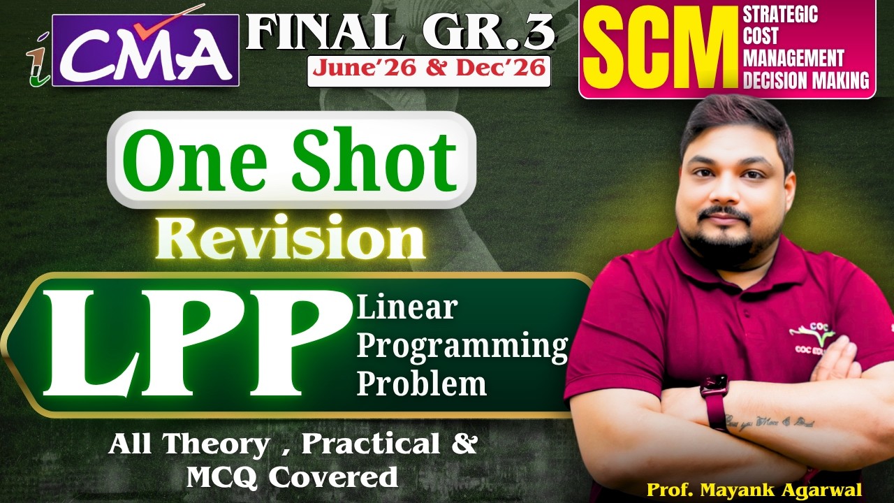 Linear Programming Problem ( LPP) |One Shot Revision CMA Final SCM By Prof. Mayank Agarwal 