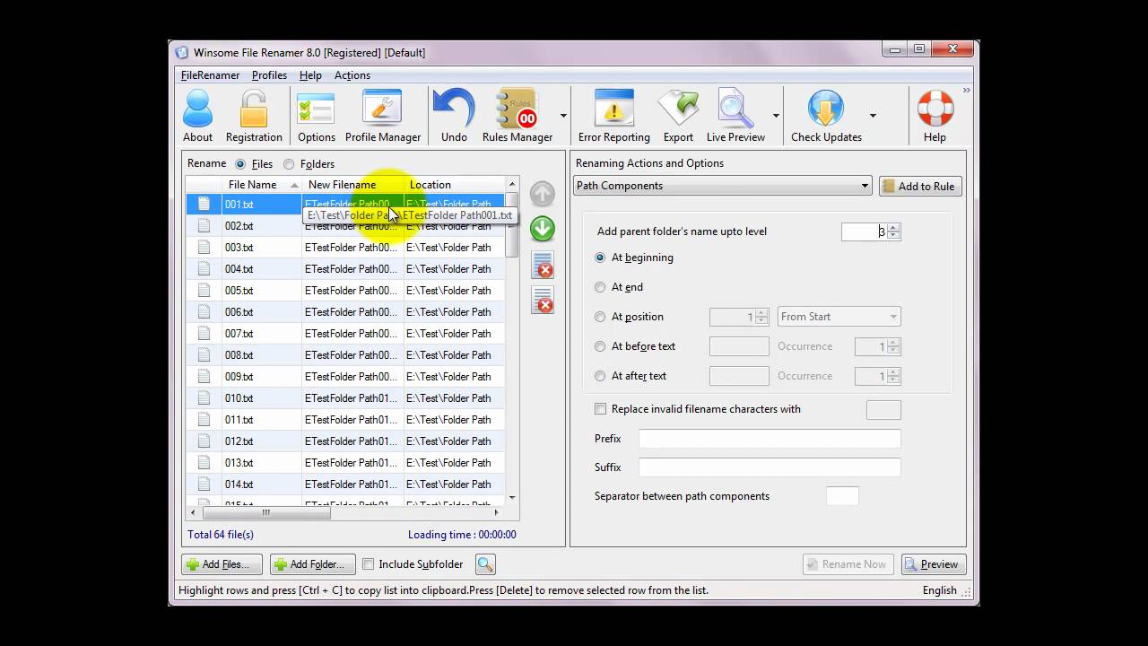 How to rename using folder name, folder path, file location