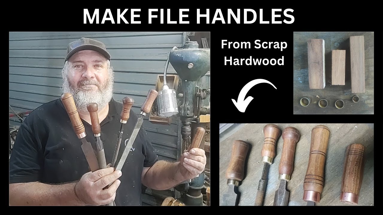 MAKING TURNED FILE HANDLES FROM SCRAP HARDWOOD WITH FERRULES.
