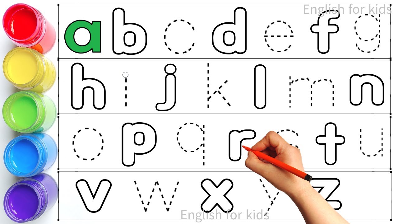 Alphabet, ABC song, abcd, a to z, Kids rhymes, collection for writing along dotted lines for toddler