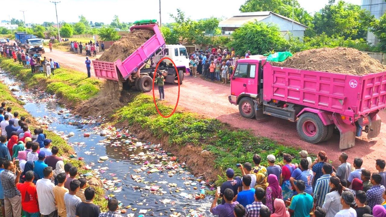 Amazing PROJECT!! New Complete Soil By 5-T Truck Dumping & Bulldozer pushing soil 