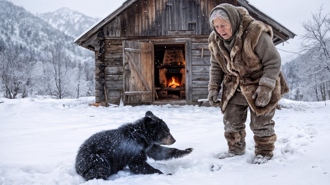 An Old Woman Found a Bear Cub in the Snow