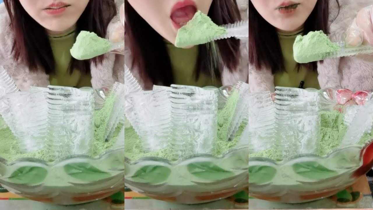 얼음먹방 HEAVY MATCHA POWDERY ICE EATING ASMR💚🍵 CRUNCH ICE THIN ICE 녹차 | Матча | 抹茶