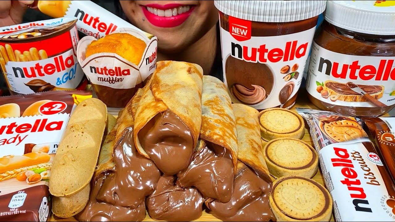 ASMR NUTELLA DESSERT PARTY, CREPE ROLLS, ICE CREAM, MUFFIN, SNACKS MASSIVE Eating Sounds
