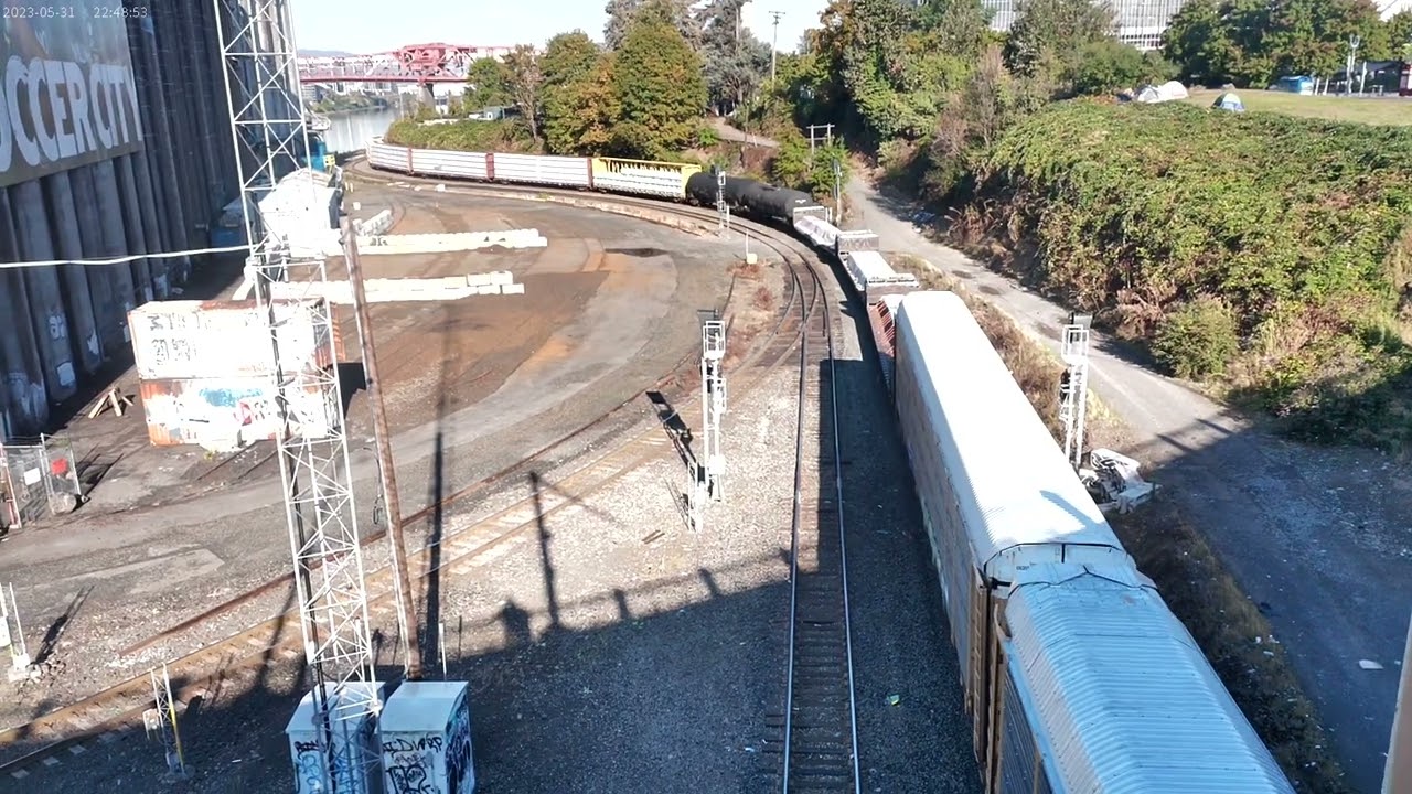 Union Pacific Train about to go under the Steel Bridge of Portland, Oregon Oct. 06, 2024
