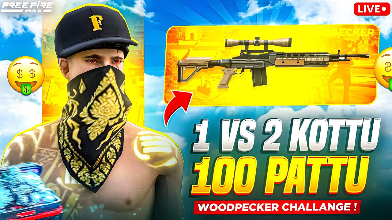 🛑1V2 KOTTU 100 PATTU 🤯 ONLY BOOYAH WOODPECKER CHALLANGE 😮‍💨|| free fire live  #freefireliveintelugu