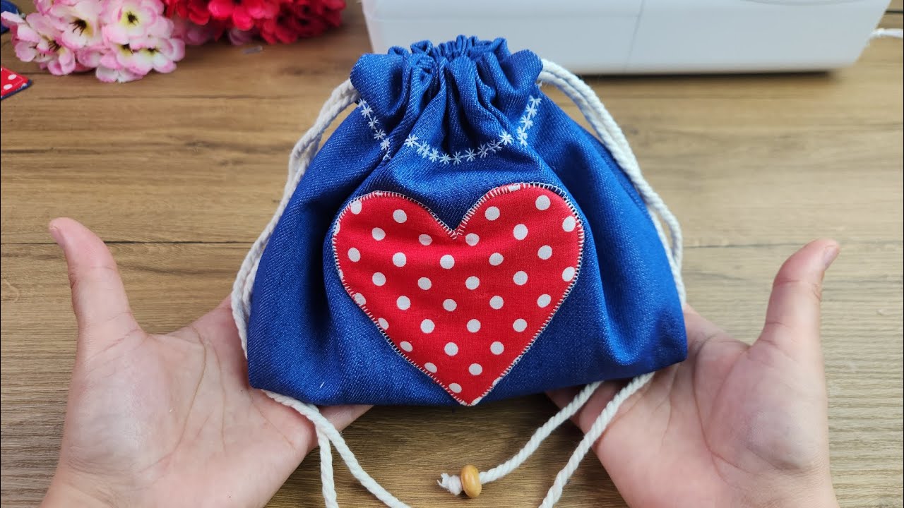 Easy Drawstring Bag Tutorial &ndash; Cute Heart Appliqu&eacute; Design