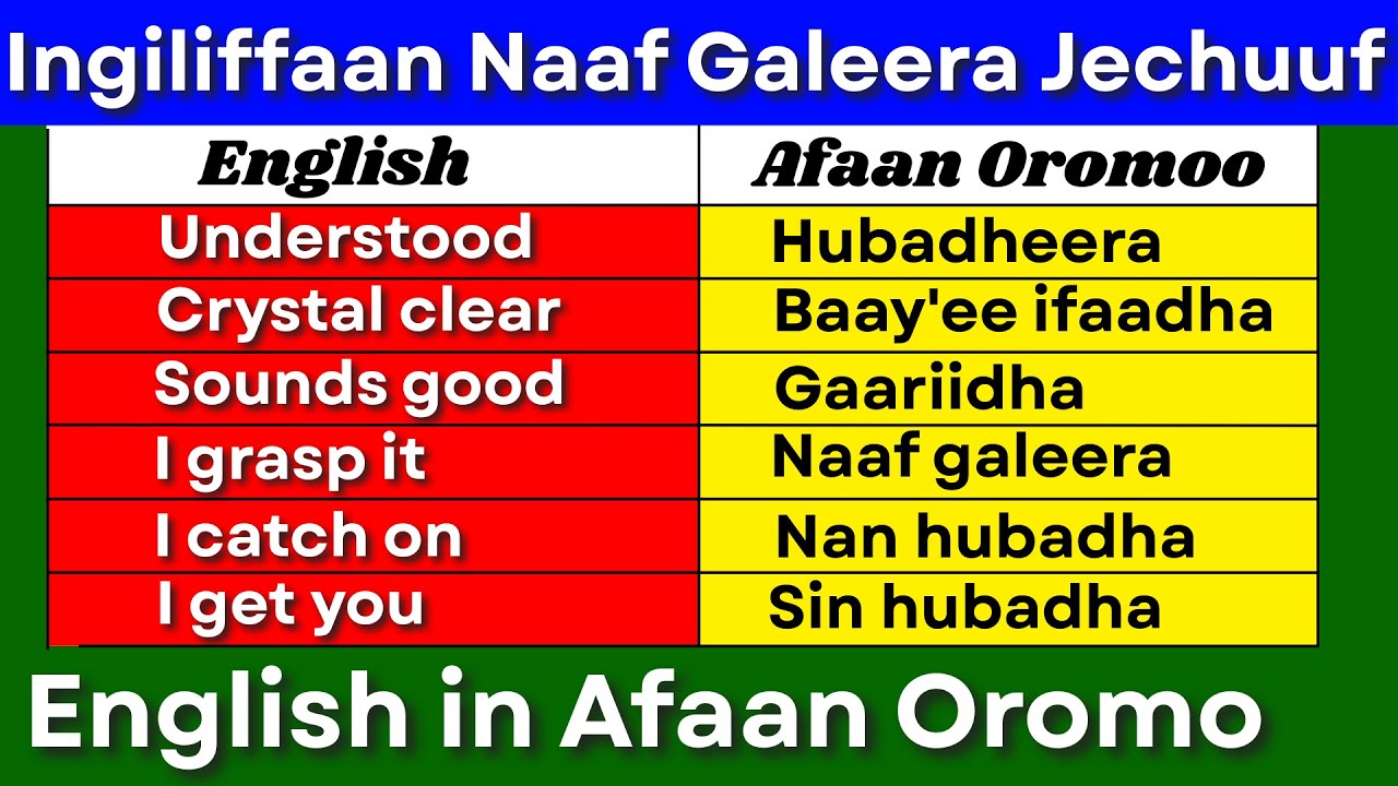 Ingiliffaan Naaf Galeera Jechuuf (English in Afaan Oromo) English in Afaan Oromo #hirkoo