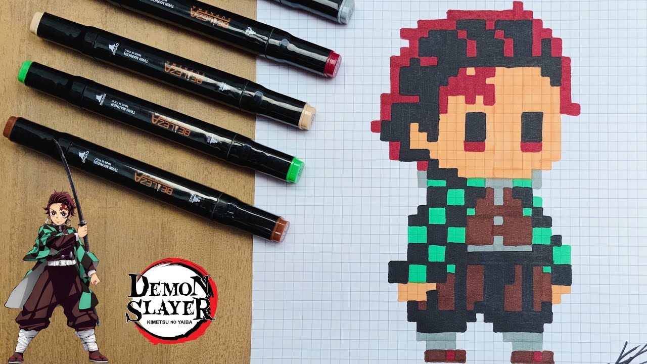 TUTO DESSIN PIXEL ART TANJIRO DEMON SLAYER / HOW TO DRAW TANJIRO DEMO SLAYER PIXEL ART #1