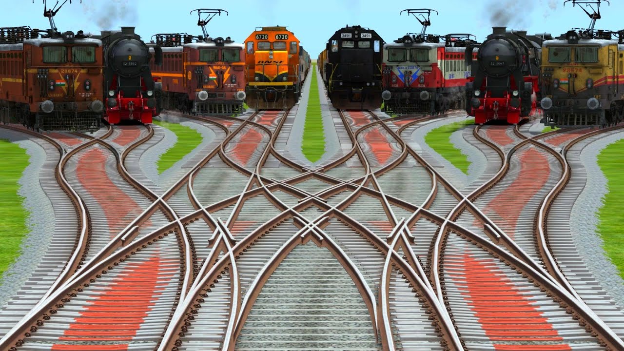 8 TRAINS CROSSING AT CURVE BRANCHES RAILROAD TRACKS | train videos indian railways | Wap-7 horn