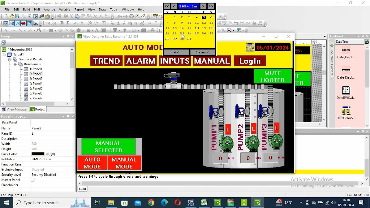 How to create Date and Time set in Vijeo designer basic 1 6 Schneider  HMIET6400