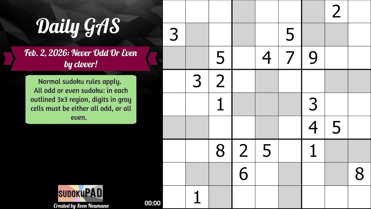 Daily Sudoku - 2 February 2026