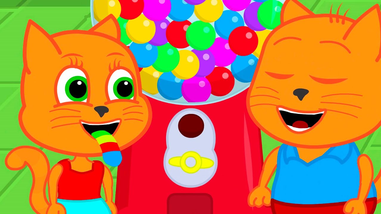 Cats Family in English - Gumball Machine Coloring Tongue Cartoon for Kids