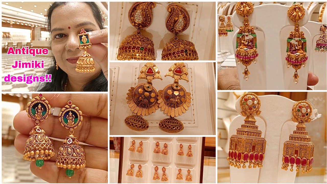 🔥Padi Pothys Swarna Mahal 5g - 17g Antique Earrings/Real Ruby& Emerald Jimiki Collection/Red Antique
