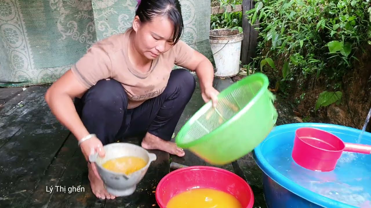 How to make colored sticky rice to sell at the market - Boil chicken to eat with my little son
