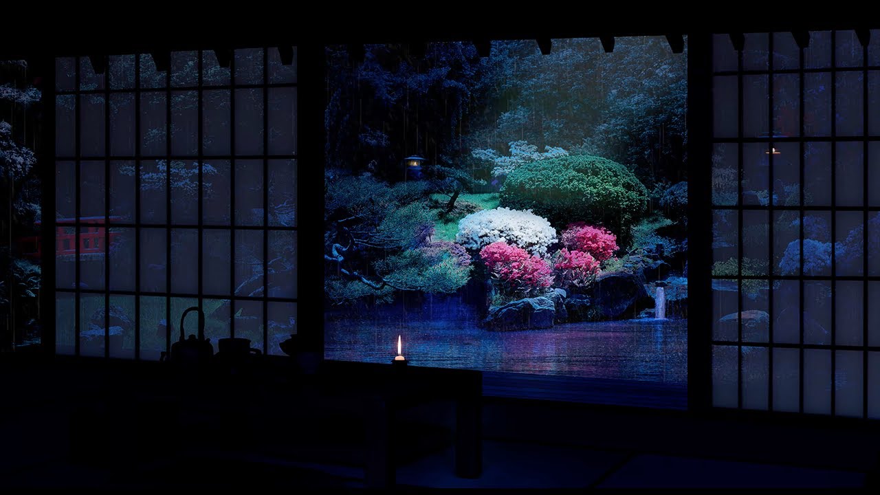 Rain On Japanese Zen Garden At Night - Part 2ㅣFor Sleep, Study, Relaxation | Calmbience Rain Sounds