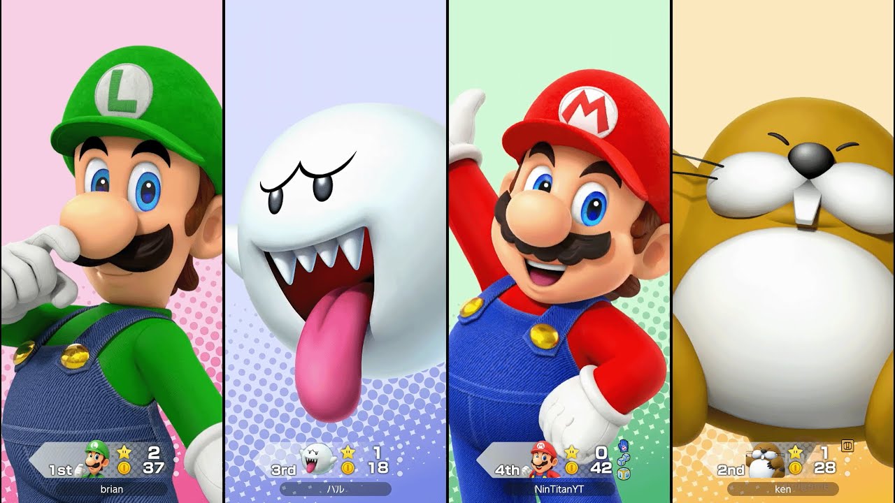 Super Mario Party Jamboree - Mario vs Luigi vs Boo vs Monty Mole - Mega Wiggler's Tree Party
