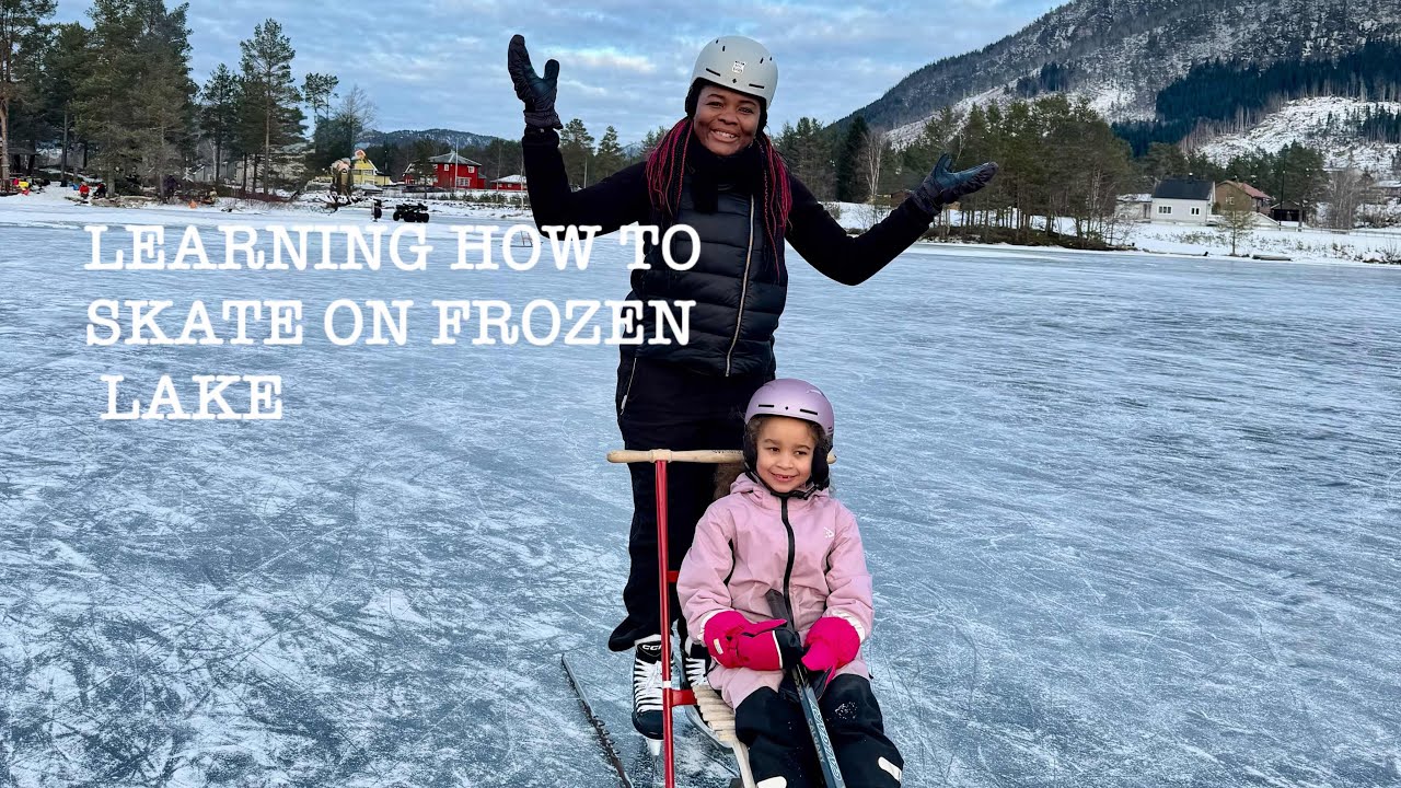 FIRST TIME LEARNING HOW TO SKATE ON FROZEN LAKE NORWAY