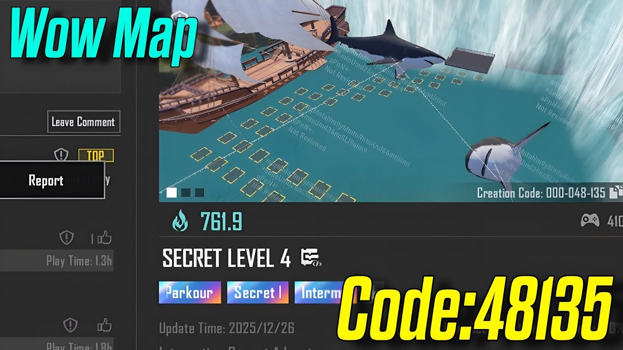 Bgmi wow Parkour map code 48135 Secret Level 4 