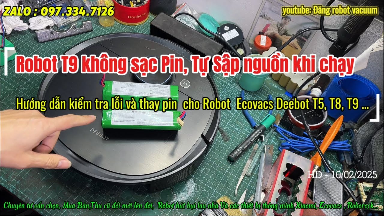 Robot sạc pin không vào điện | Cách thay Pin Robot hút bụi Ecovasc Deebot T9 aivi,T9  T8 , T5