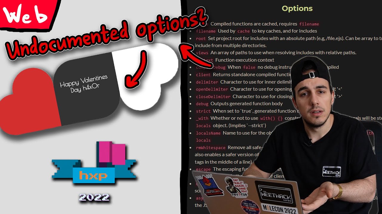 Finding SSTI in an EJS app using existing exploits and undocumented features | valentine @ hxp 2022