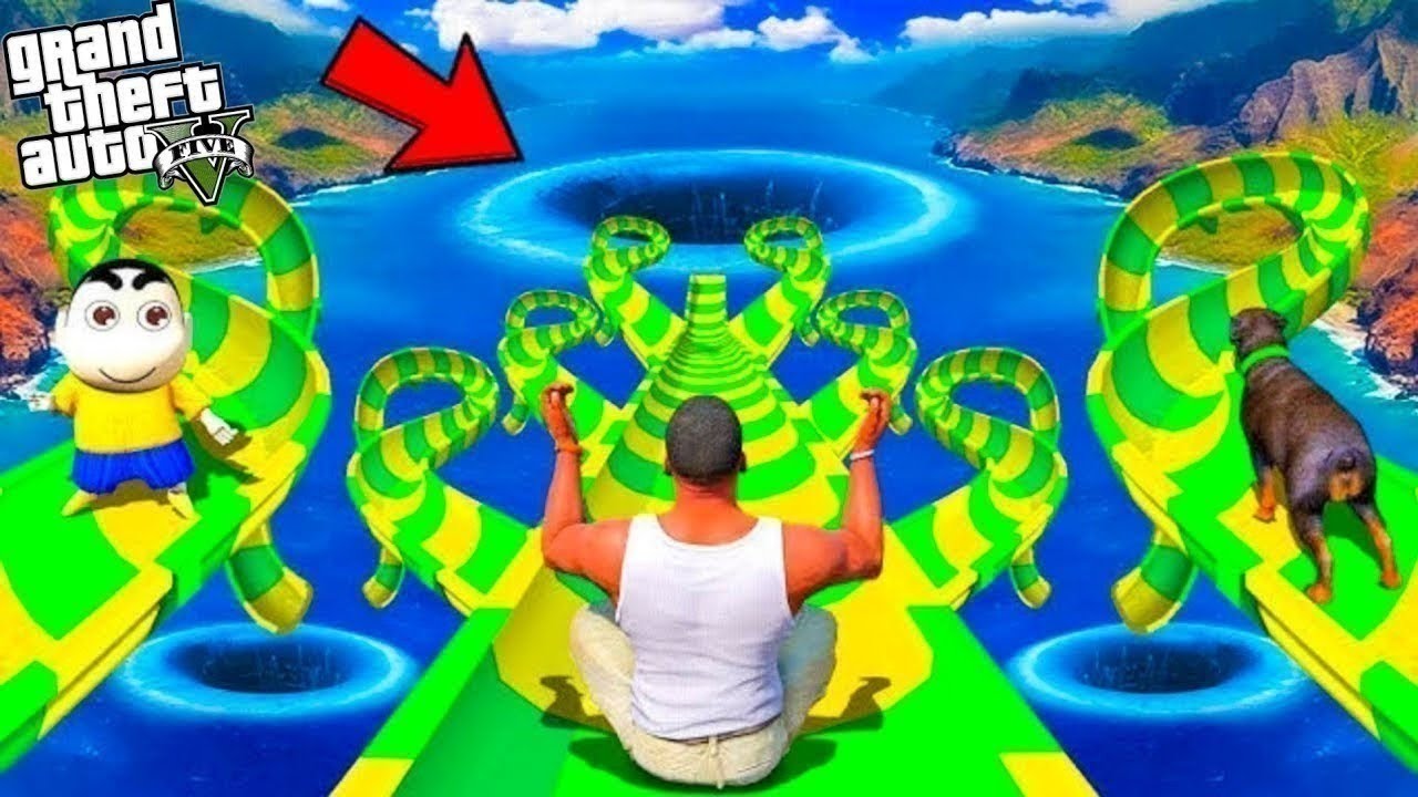 Shinchan and Franklin Tried Impossible Triple Water Slide Parkour Challenge in GTA 5